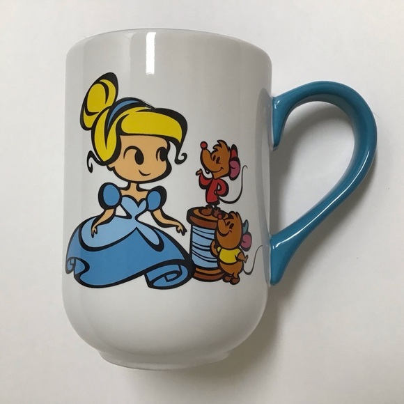 Disney Parks Cinderella Coffee Mug Jaq Gus Animated Cartoon White Teal Tea Cup - Picture 2 of 11
